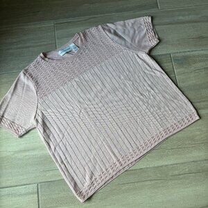 Alfred Dunner Light Pink Pointelle Knit Short Sleeve Sweater Blouse – Women’s XL